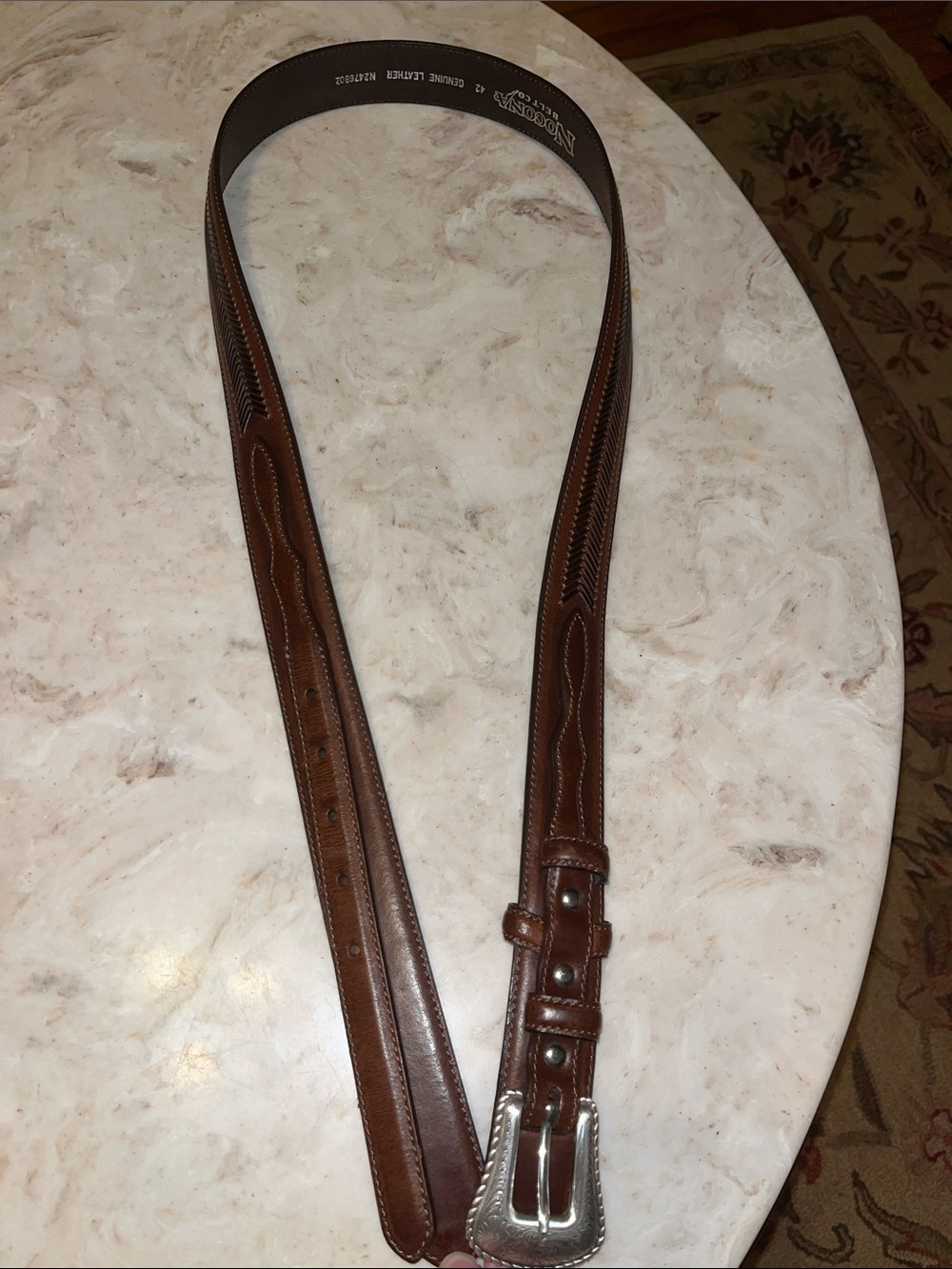 NWOT Men's Brown Leather Belt with Silver Buckle by Nocona Belt Co